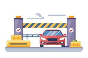 Flat Design of a Red Car at Security Checkpoint with Barrier Isolated on White vector