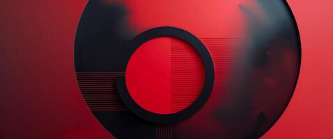 A tight shot of a red and black backdrop featuring a hazy red and black circular and linear design photo