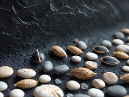 A variety of nuts and seeds on a black background photo