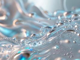 Liquid Flowing with Bubbles Abstract Background in Motion Macro Shot. photo