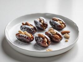 A plate with dates and nuts on it photo