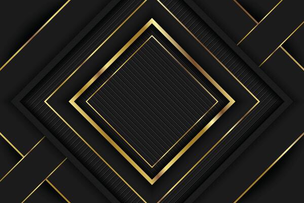 Abstract template luxury square geometric overlap layer on dark background with glitter and golden lines with copy space for text. stock illustration