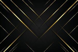 Banner web elegant 3D abstract black stripes shapes with lighting shiny golden diagonal lines on dark background stock illustration vector