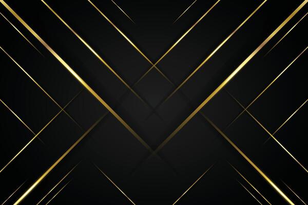 Banner web elegant 3D abstract black stripes shapes with lighting shiny golden diagonal lines on dark background stock illustration