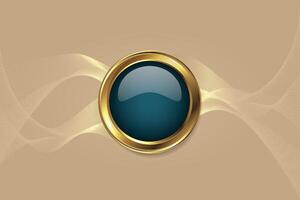 Premium Blue button with golden border on baige color background with waves vector