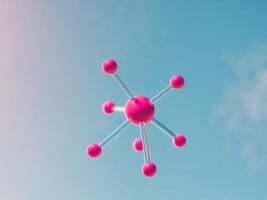 Molecule structure with pink core floating on blue background. photo