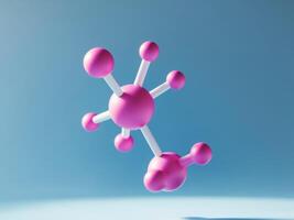Molecule structure with pink core floating on blue background photo