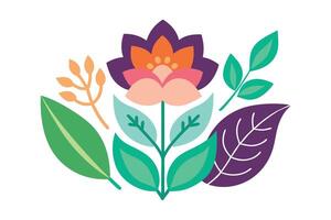 Colorful Floral Arrangement on White Geometric Style Flower and Leaf Design vector