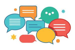Colorful Flat Design Speech Bubbles on White Background With Star and Circle Shapes vector
