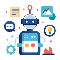 Colorful Chatbot Flat Design with Statistics, Gear and Idea Icons vector