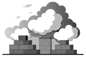 Gray Scale Factory with Smoke Stacks and Textured Cloudy Mist vector
