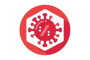 Red Virus in White Hexagon on Red Circle with Shadow Flat Design vector