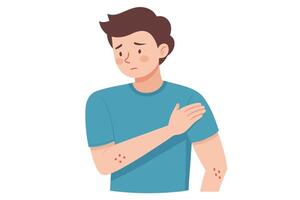 Sad Man with Rash, Upset Guy with Skin Irritation, Allergic Reaction Design vector