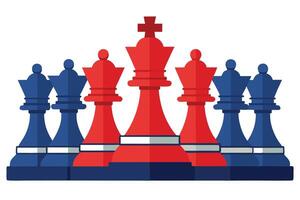 Red Chess King with Queens and Pawns Flat Design Isolated on White Background vector