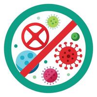Virus Prohibition Sign with Round Teal and Red Slash Mark on White BG vector