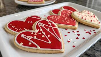 Delicious Red and White Heart Shaped Valentine's Day Sugar Cookies food photo