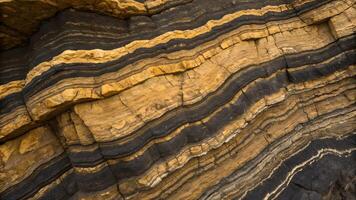 Close Up of Layered Rock Formation, Displaying Natural Geological Patterns, Earths Crust Texture with Striped Colors, Geology Study, Environmental Science, Landscape Photography, Nature Exploration, photo