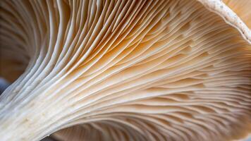 Mushroom Gills Detailed Close-Up for Nature Enthusiasts and Botanical Researchers Exploring Fungal Structures in High Resolution Photography photo