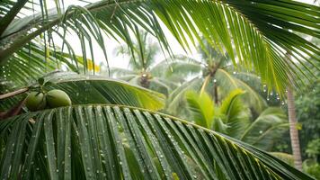 Aerial View of Lush Tropical Rainforest, Highlighting Dense Greenery and Sunlit Palm Leaves, Ecosystem with Biodiversity, Conservation Efforts, Climate Change Mitigation, Sustainable Practices, photo