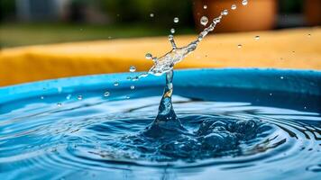 Aerial View of Water Splash in Pool, Highlighting Impact of Liquid Dynamics on Environment, Landscape with Blue Water and Yellow Edge, Conservation Efforts, Climate Change Effects, Sustainable photo