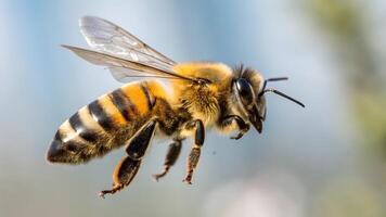 Bee in Flight Detailed Macro Photography for Nature Enthusiasts and Wildlife Photographers Discovering the Beauty of Insects in Their Natural Habitat animal photo