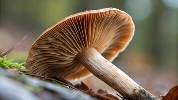 Mushroom with intricate gills in forest setting for nature enthusiasts and photographers exploring biodiversity photo