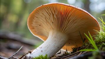 Mushroom Gills Close-Up Detailed Macro Photography for Nature Enthusiasts and Botanical Researchers Exploring the Intricate Patterns of Fungi in Forests photo