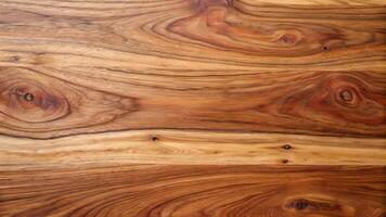 Rich, polished wooden surface with intricate grain patterns and natural knots, showcasing a warm, rustic texture ideal for design backgrounds. photo