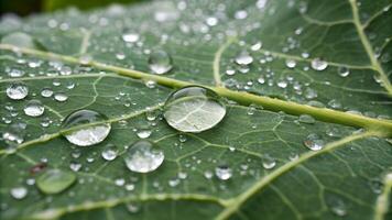 Water droplets glistening on vibrant green leaf, nature's delicate beauty captured in macro photography for nature enthusiasts and designers background photo