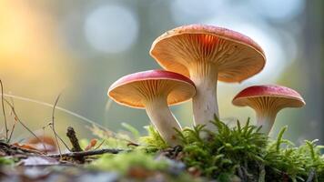 Mushroom cluster glowing in forest sunlight for nature enthusiasts and photographers fungus photo