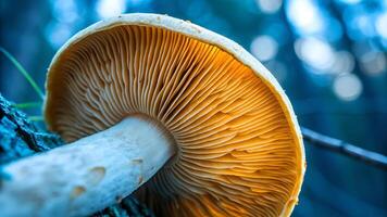 Mushroom with intricate gills captured in a serene forest setting for nature enthusiasts and photographers seeking stunning macro photography subjects nature photo