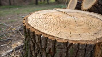 Tree stump with intricate rings in forest setting for nature enthusiasts and photographers cut photo