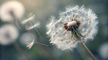 Dandelion seeds delicately floating in soft sunlight, perfect for nature enthusiasts and photographers seeking serene floral imagery dandelion photo
