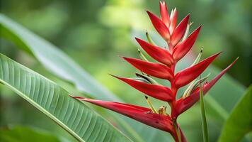 Vibrant Red Heliconia Flower in Lush Tropical Garden for Nature Enthusiasts and Botanical Designers heliconia photo
