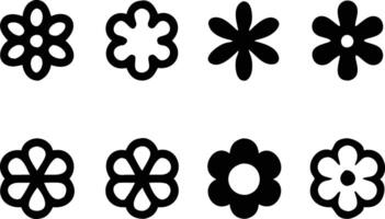 Eight Black Floral Icon Set with Different Shapes on White Background Design vector