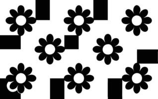 Black and White Flower Pattern with Geometric Squares, Contemporary Design vector