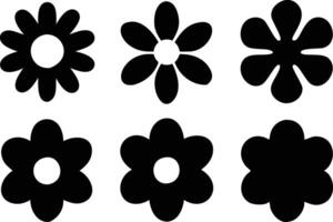 Six Abstract Flower Shapes Set in Black and White Minimalist Style Elements vector
