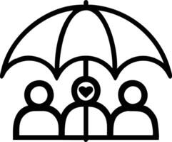 Three Figures Under Umbrella with Heart Outline Icon in Minimalist Style vector