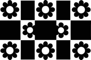 Abstract Checkered Pattern with Flowers Black and White Modern Decorative Design vector