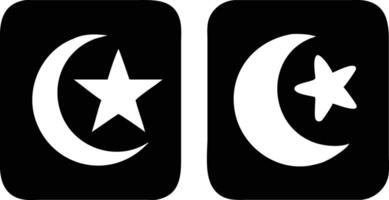 Crescent Moon and Star Symbol Icons Set in Black Rounded Square Frames vector