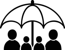 Stylized Family Protected by an Umbrella, Minimalist People Icons Isolated on White vector