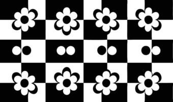 Black and White Checkerboard with Flowers and Dots Pattern vector
