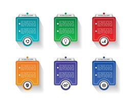 Business infographics design template with icons ,infographic template with six different colored boxes vector
