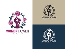 Empowerment in Bloom An artistic symbol of female strength, a clenched fist encircled by flourishing roses. A testament to resilience and empowerment, the imagery promotes unity. vector