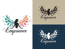 Rise Thrive Logo A sleek and inspiring design of a woman with artistic wings, embodying confidence, empowerment, and transformation. vector