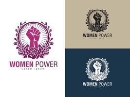 Rise Bloom Insignia A dynamic emblem of resilience, showcasing a powerful fist intertwined with decorative flowers against vibrant backgrounds. vector