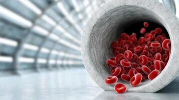 Red blood cells flowing in futuristic tube, showcasing advanced nanotechnology photo