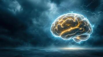 glowing brain shaped constellation illuminates stormy night sky photo