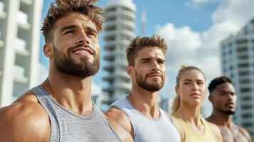 Athletes in high performance sportswear, showcasing determination and strength photo