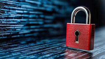 red padlock symbolizes cybersecurity on digital background photo